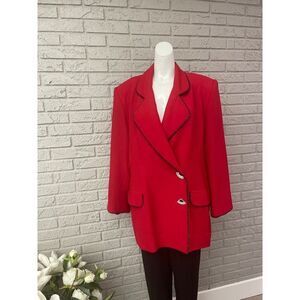 SOLINI New York Red Black Beaded Trim Jacket Size 20